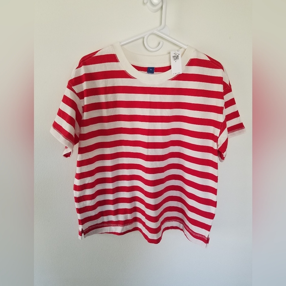 NWT Old Navy 100% Cotton Striped Short Sleeve Tshirt Red White - Picture 1 of 1